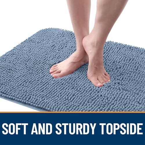 OLANLY Dog Door Mat for Muddy Paws 24x16, Absorbs Moisture and Dirt, Absorbent Non-Slip Washable Doormat, Quick Dry Chenille Mud Mat for Dogs, Entry Indoor Entryway Carpet for Inside Floor, Airy Blue — view 3