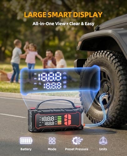 5000A Car Battery Jump Starter with Air Compressor 160PSI, Car Battery Charger 7.0L Gas/6.0L Diesel, Jumper Box for Car Battery with Tire Inflator & Power Bank& Jumper Cables, Father's Day — view 4