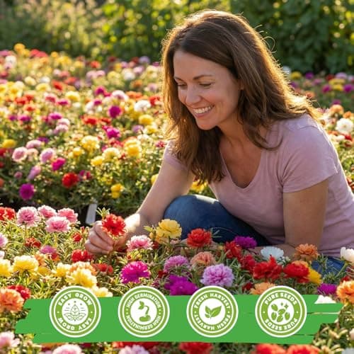 Fruivity Moss Rose Seeds for Planting, 24,000+ Annual Flower for Ground Cover Flower Seeds, Perennial Variety, Easy to Grow, Portulaca Seeds to Plant Outdoors Garden Containers — view 3