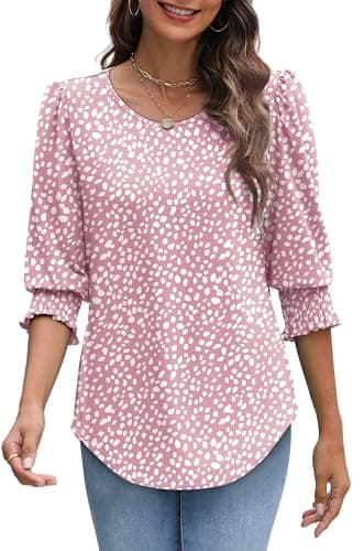 XIEERDUO Summer Tops for Women Trendy 3/4 Sleeve Womens Long Sleeve Shirts Dressy Blouses Vacation Outfits Women's Fashion Clothing Resort Wear 2026 L — view 3