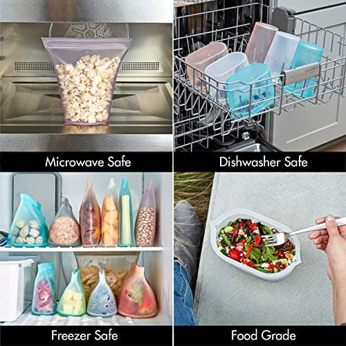 Zip Top Reusable 100% Silicone Food Storage Bags and Containers - Full Set- 3 Cups, 3 Dishes & 2 Bags - Lavender — view 2