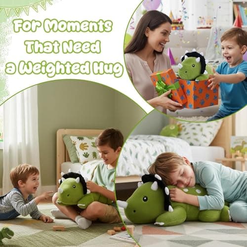 SQEQE Weighted Triceratops Dinosaur Plush, Weighted Stuffed Animal Dinosaur for Comforting Hugs, Soft Plushie Toy Pillow Gift for Kids, Valentines Birthday Decoration 9.8 Inch, 0.8 Lb — view 4