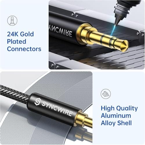 Syncwire 3.5mm Nylon Braided Aux Cable (3.3ft/1m,Hi-Fi Sound), Audio Auxiliary Input Adapter Male to Male Cord for Headphones, Car, Home Stereos, Speaker, iPhone, iPad, iPod, Echo & More – Black