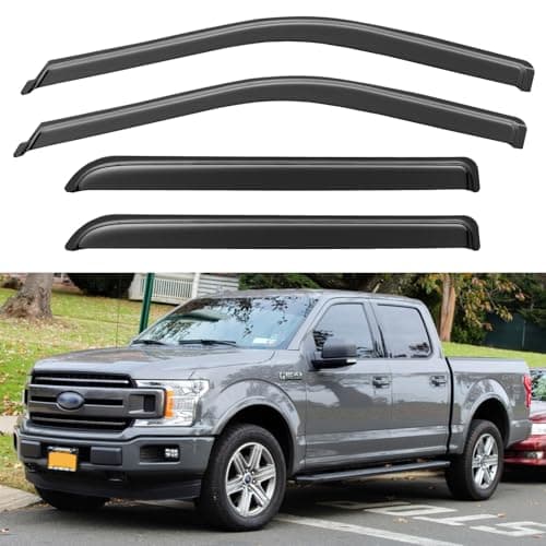 YQAUTEC Window Visors Rain Guards for 2015-2026 Ford F150 SuperCrew & 2017-2026 F-150 Raptor F250 F350 F450 F550 Super Duty Crew Cab, Out-Channel Window Vent Deflectors Visors Shades Protectors