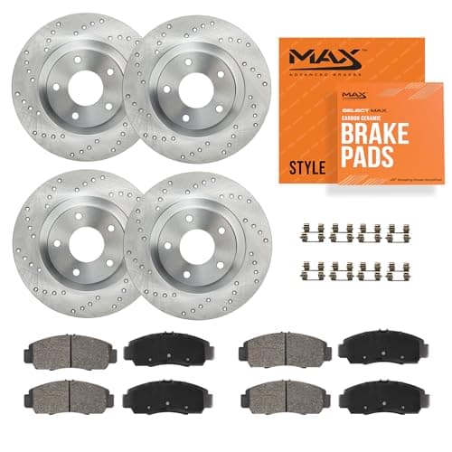 MAX Advanced Brakes Front & Rear Brake Kit for 2009-2019 Toyota Corolla & Matrix, Carbon Ceramic Brake Pads, Cross-Drilled Rotors, Complete Brake Pads and Rotors Set for Daily Driving Performance