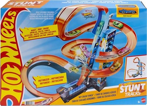 Hot Wheels Sky Crash Tower Track Set, 2.5+ ft / 83 cm High with Motorized Booster, Orange Track & 1 Hot Wheels Vehicle, Race Multiple Cars, Toy for Kids 5 to 10 Years Old & Up — view 5