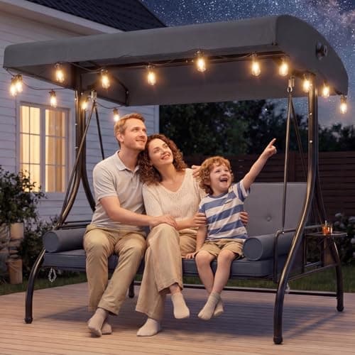Aoxun Outdoor Porch Swing with Stand and Canopy, 3 Seats Outdoor Swings for Adults, Convertible 2 in 1 Swing Bed with Cup Holder, Patio Swings with Thicken Cushions for Garden, Yard & Balcony, Grey — view 10