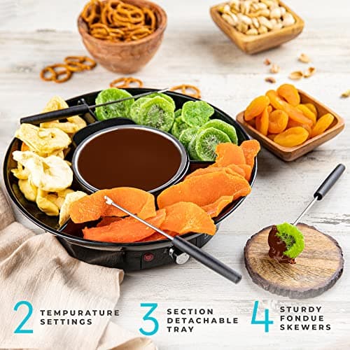 Kusini Electric Fondue Pot Set - Chocolate Fondue Kit - Temperature Control, Detachable Serving Trays, & 4 Roasting Forks - Gift Set & Date Night Idea. Serve at Movie Night or Game Night. — view 3