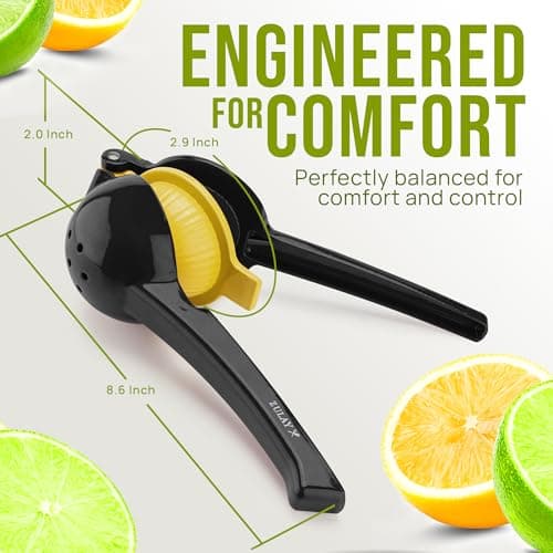 Zulay Kitchen Metal 2-in-1 Lemon Squeezer - Sturdy Max Extraction Hand Juicer Lemon Squeezer Gets Every Last Drop - Easy to Clean Manual Citrus Juicer - Easy-Use Lemon Juicer Squeezer - Black/Yellow — view 4