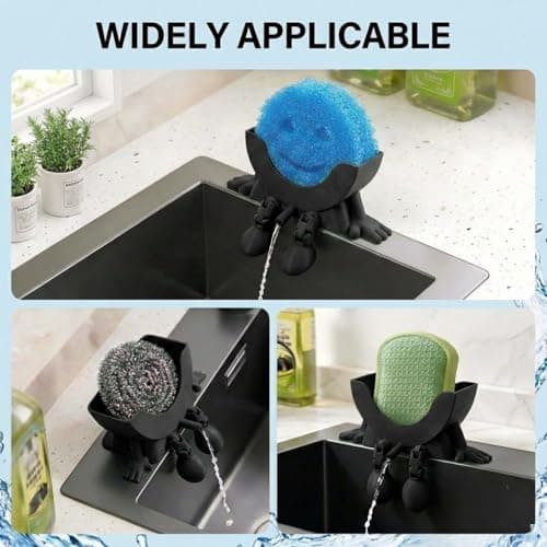 Creative Drainage Sponge Holder: Traceless Glue, 3D Printed Funny Kitchen Sink Holder, Keeps Sponge Dry – for Scrub Daddy (1, Black) — view 6