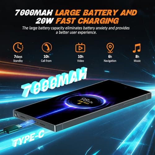 HTDSHFY I26 Ultra Unlocked Cell Phone with NFC, 7000mAh Long Battery Life Smartphone,Built in Pen,6.8" HD Screen 12+1TB Unlocked Phones,5G/Dual SIM/Fingerprint Unlock/Face ID (Sky Blue) — view 4