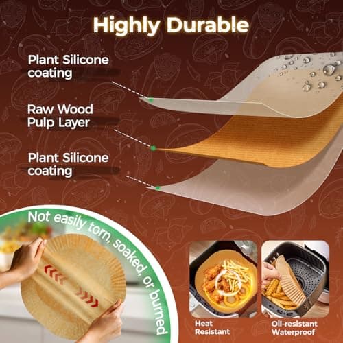 Air Fryer Liners Disposable, 150Pcs 8" Square [Food Grade Material] Unbleached Parchment Paper Liners Non-Stick & Waterproof Oilproof for 5-8 QT Airfryer Basket, Baking, Roasting Microwave, Oven — view 2