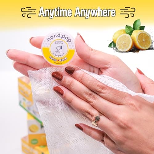 Hand Pop Lemon Scented Wipes - 24 Pack of Travel Size Wet Towelettes, Alcohol-Free, Wipes for Skin Hydration, Convenient, Eco-Friendly, Refreshing, Fits in Gym Bag, Purse, Pocket, or Luggage — view 3