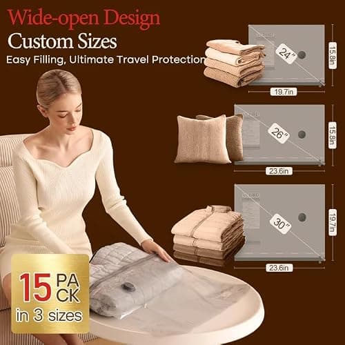 Vacbird 15 Pack Vacuum Bags for Travel with Rechargeable Cordless Electric Pump, Carry-on Packing Bags for Luggage and Suitcase, Space Saver for Clothes and Clothing — view 2