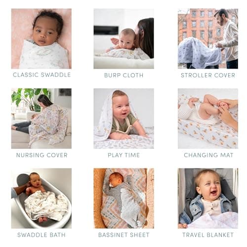 aden + anais Essentials Disney Baby Muslin Swaddle Blankets, Newborn Receiving Blanket for Swaddling, 100% Cotton Baby Swaddle Wrap, 4 Pack, Country Floral — view 4
