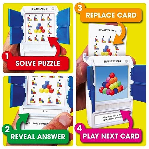 100 PICS Brain Teasers Travel Game - Solve 100 Puzzles | Flash Cards with Slide Reveal Case | Card Game, Gift, Stocking Stuffer | Hours of Fun for Kids and Adults | Age 6+ — view 3