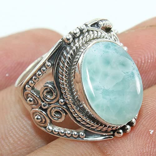 Fine Sterling Silver Ring For Womens Genuine Larimar Ring Sterling Silver Statement Ring Blue Gemstone Ring