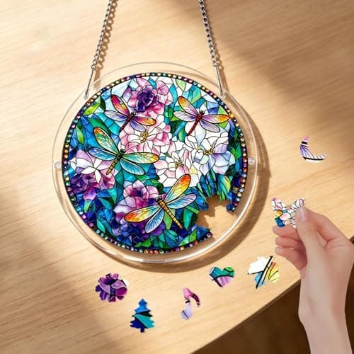 Acrylic Jigsaw Puzzle Suncatcher, 7.9in/20cm Acrylic Suncatcher Puzzle, Suncatcher Puzzle Kit, for Doors Garden and Window Hanging&Birthday Gift (G) — view 3