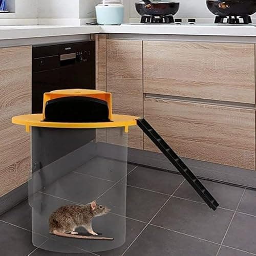 4 Pack Mouse Trap Bucket Automatic Reset Flip Lid Multi-Catch Rat Bucket Trap for Indoor Outdoor Use Auto-Reset Humane Rats Trap Compatible with 5 Gallon Bucket (Yellow) — view 3