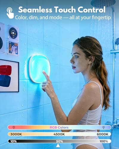 IP65 Waterproof Rechargeable Shower Light – 6″ 300LM Bright Shower Lamp, 16 Colors Mood Lighting with Touch & Remote Control, Magnetic Wireless Ceiling/Wall Light for Inside Shower, Bathroom, Bathtub — view 4