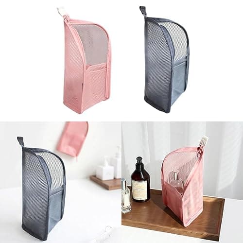 Standing Toiletry Bag, Portable Lightweight Travel Toiletry Bag, EVA Travel Toothbrush Storage Bag, Portable Toiletry Bag Cosmetic Storage Bag Hanging (Pink+Grey) — view 5