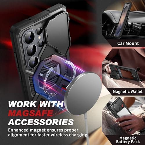 TONGATE Magnetic Stand for Samsung Galaxy S26 Ultra Case, Compatible with Magsafe, [Camera Cover & 2 Front Frames][Military Drop Protection] S26 Ultra Case Built-in Screen Protector & Belt Clip, Black — view 2