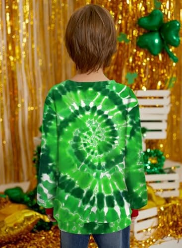 BesserBay Unisex Kids Boy Girls St. Patrick's Crew Neck Long Sleeve Casual Sweatshirt Green Tie Dye Clover 5-6 Years — view 5