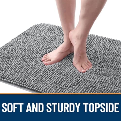OLANLY Dog Door Mat for Muddy Paws 30x20, Absorbs Moisture and Dirt, Absorbent Non-Slip Washable Doormat, Quick Dry Chenille Mud Mat for Dogs, Entry Indoor Entryway Carpet for Inside Floor, Grey — view 3
