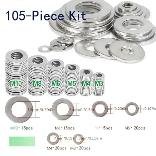 304 Stainless Steel Flat Washers 80Pcs Assortment, Multi-Size M2 to M6 Kit for Small Projects, Home Repair, Electronics, Furniture & Bicycle Maintenance Hardware Essentials — view 2