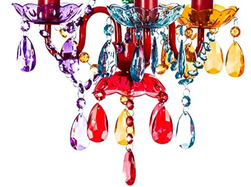 The Original Gypsy Color 3 Light Mini Plug-in Gypsy Chandelier for H17" W12", Red Metal Frame with Multi Color Acrylic Crystals — view 5