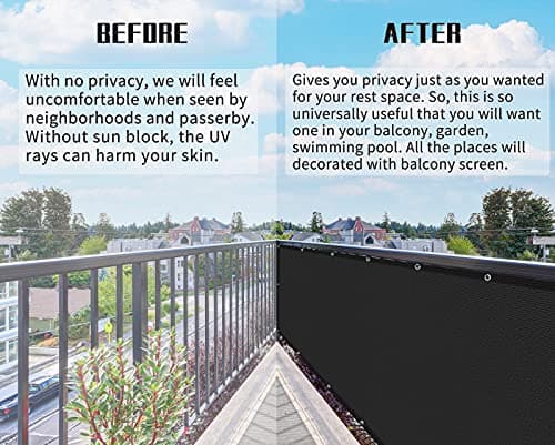 GardenLux 3'x20'Balcony Privacy Screen Cover Fence Cover UV Protection Weatherproof Windscreen Heavy Duty for Patio, Backyard,Black — view 4