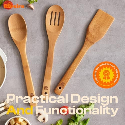 Riveira Dark Bamboo Wooden Spoons for Cooking 3-Piece, Apartment Essentials Wood Spatula Spoon Nonstick Kitchen Utensil Set Premium Quality Housewarming Gifts for Everyday Use — view 4