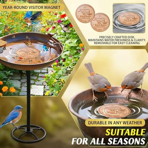 3.94 Inch Reinforced 99.9% Copper Bird Bath Purification Disk with Stable 3-Point Design, Copper Disc for Clean Birdbath Water, Garden Accessory Style 2 — view 4