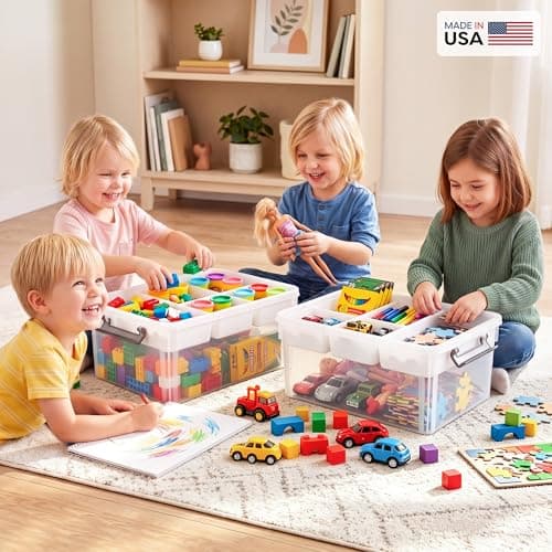 Citylife 17 QT Plastic Storage Box with Removable Tray Craft Organizers and Storage Clear Storage Container for Organizing Bead, Tool, Sewing, Playdoh, Coloring Books, Markers — view 3