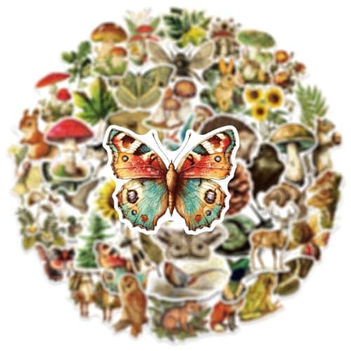 50 Pcs Vintage Flora & Fauna Forest Stickers, Waterproof Vinyl Retro Nature Decals for Laptop Skateboard Luggage, Classic Woodland Creature & Plant Stickers Gift for Kids Teens Adults (Flora Fauna) — view 4