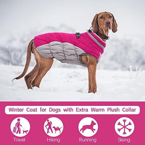 FUAMEY Dog Coat for Medium Dogs,Waterproof Dog Winter Jacket with Harness Built in Puppy Cold Weather Coats Reflective Pet Vest with Zipper Warm Fleece Dogs Snowsuit Windproof Pink M — view 2