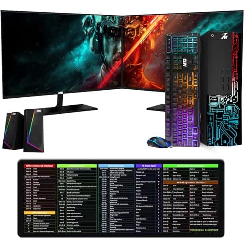 TechMagnet Computer Desktop PC, Core i7, Siwa 8, 16GB RAM, 128GB SSD, Dual 27 Inch Monitor, RGB Keyboard Mouse, XL Cheatsheet Desk Pad, RGB Speaker with Webcam, WiFi, Win 11 (Renewed)