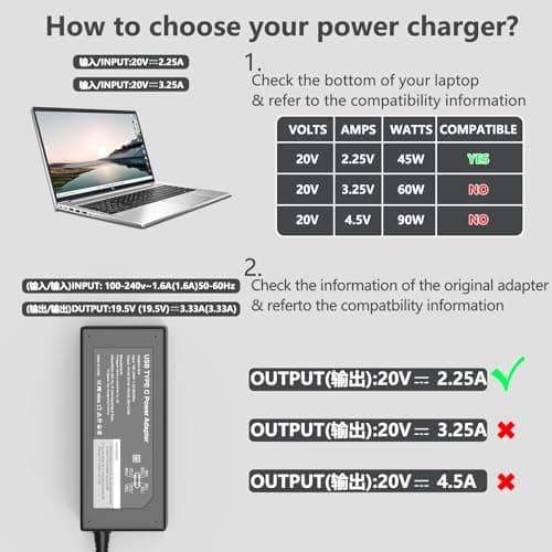 Replacement for Chromebook Charger 45W USB C,for HP Type C Laptop All