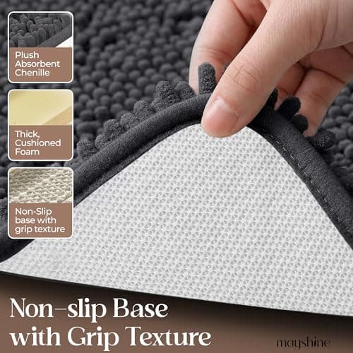 MAYSHINE Bathroom Rug, Soft Plush Chenille Bath Mat, PVC Non Slip Backing, Absorbent Washable Quick Dry Bathroom Rugs, Bath Mats for Bathroom Floor | Bathroom Carpet Rug Mats | Lavender, 24"x17" inch — view 5