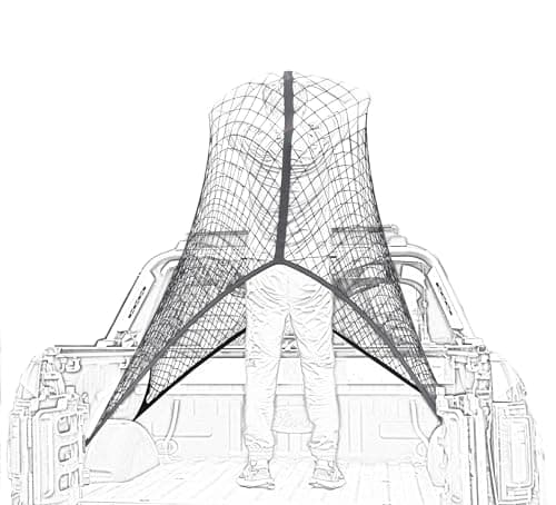 Highly elastic cargo net, simple mesh organizer for truck bed, suitable for daily light truck loads, 4x4ft stretches up to 7x7ft (single layer)