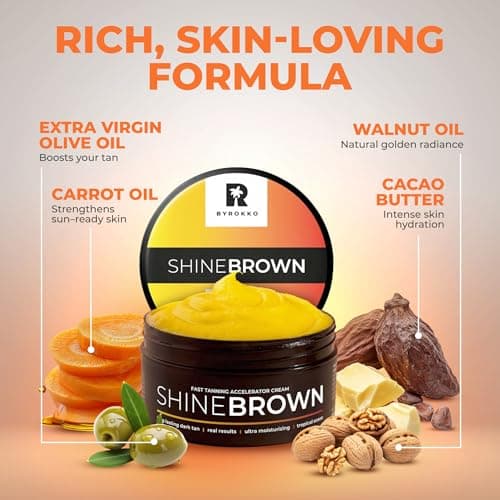 BYROKKO Shine Brown Tanning Accelerator Lotion - Indoor & Outdoor Fast Dark Tan Cream with Bronzer - Natural Botanical Oils for Face & Body - Water Resistant Formula - 7.1 Fl Oz Original — view 3