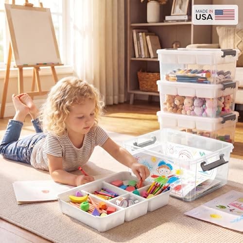 Citylife 17 QT Plastic Storage Box with Removable Tray Craft Organizers and Storage Clear Storage Container for Organizing Bead, Tool, Sewing, Playdoh, Coloring Books, Markers — view 7