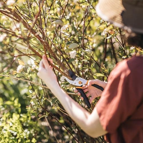 Fiskars Bypass Pruning Shears, 5/8" Cut Capacity Gardening Scissors, Self-Cleaning Sap Groove Prevents Sticking, Non-Slip Grip for Cutting Stems & Branches, Sharp Steel Blades w/ Low-Friction Coating — view 9
