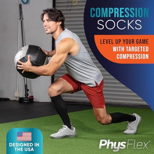 PhysFlex Compression Socks for Women and Men - Best Support for Running, Flying, Pregnancy - Knee High Graduated Compression Stockings (Black/Dark Grey, S/M) — view 3
