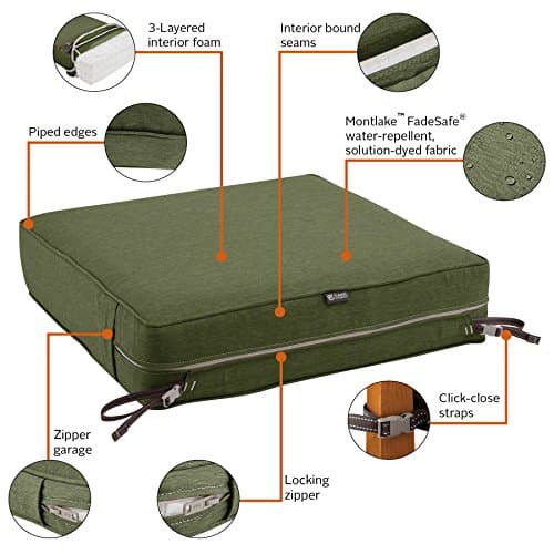 Classic Accessories Montlake Patio Fade Safe Seat Cushion, Heather Fern, 21" Wx21 Dx5 T — view 3