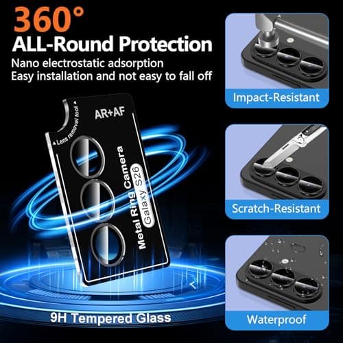 Avocase for Samsung Galaxy S26 Camera Lens Protector, Individual Metal Ring Tempered Glass Lens Cover, [Strong Adsorption] Scratch Resistant Ultra-Thin HD Clear Lens Cover, 1 Set-Black Ring