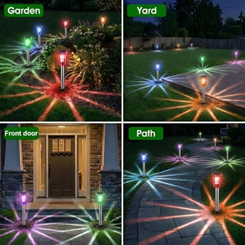 Eyrosa Solar Outdoor Lights, 10 Pack Solar Pathway Lights Outdoor Waterproof, Stainless Steel Solar Stake Lights for Garden Yard Path Walkway Driveway Patio Lawn Decor - Color Changing — view 2