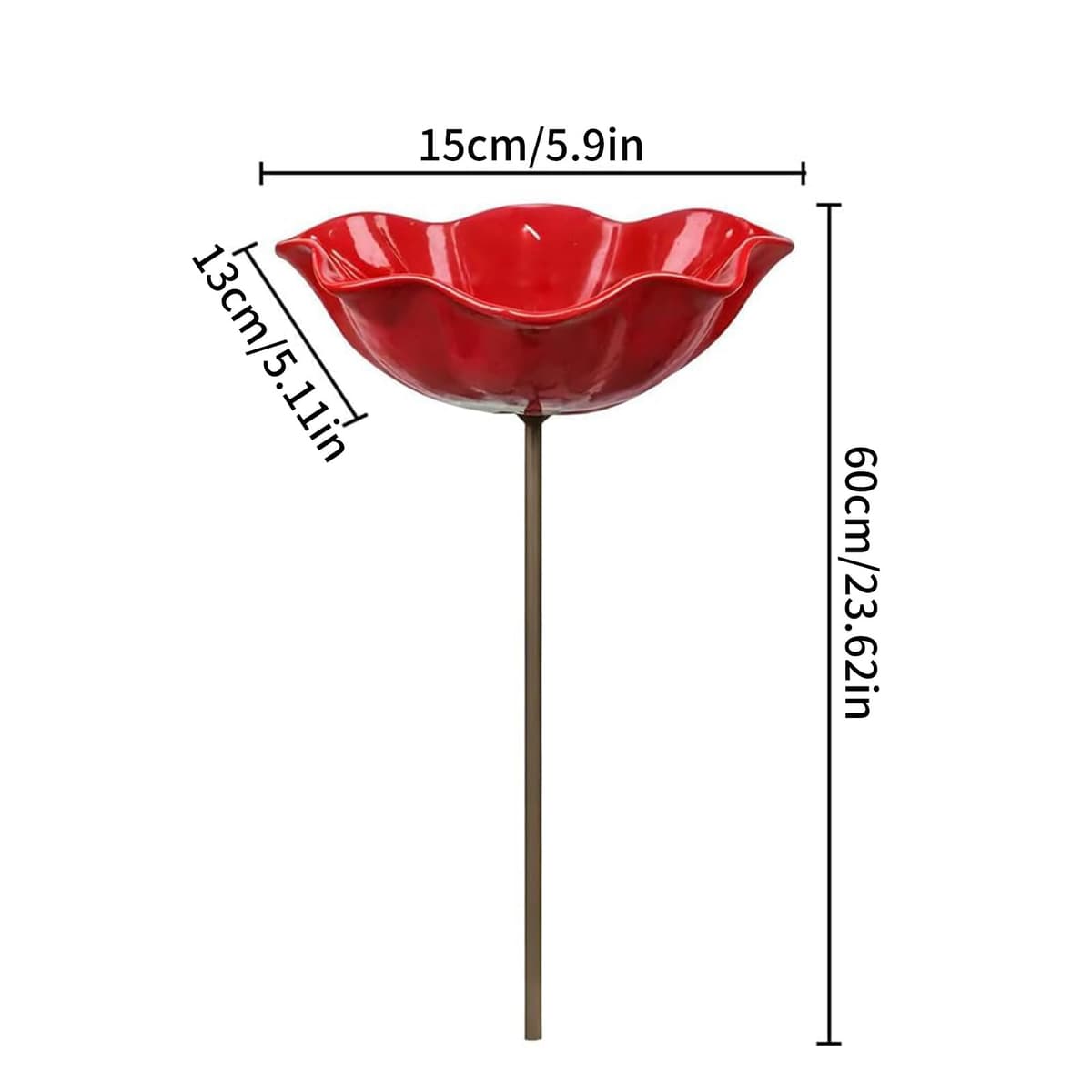 Handmade Metal Flower Garden Stake Bird Bath, Flower-Shaped Bee Watering Station for Garden, Bee Watering Floral Stake Station, Butterfly Bee Bath Bowl for Outdoor Yard Patio Pathway Decor (Yellow) — view 2