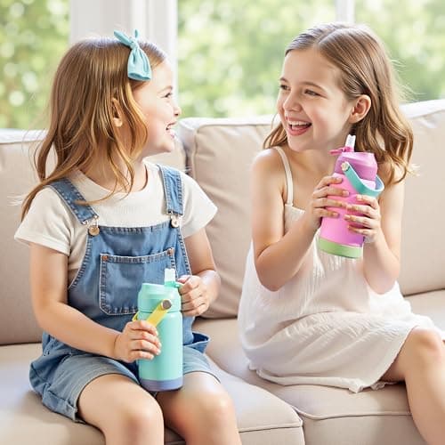 Kerilyn 12oz Kids Water Bottle 2 Pack, Stainless Steel Insulated Water Bottle Bulk, Toddler Cups with Straws Leak-Proof, Kids Water Bottles for School Boys Girls, BPA Free, 2 Piece Set Berry Couple — view 6