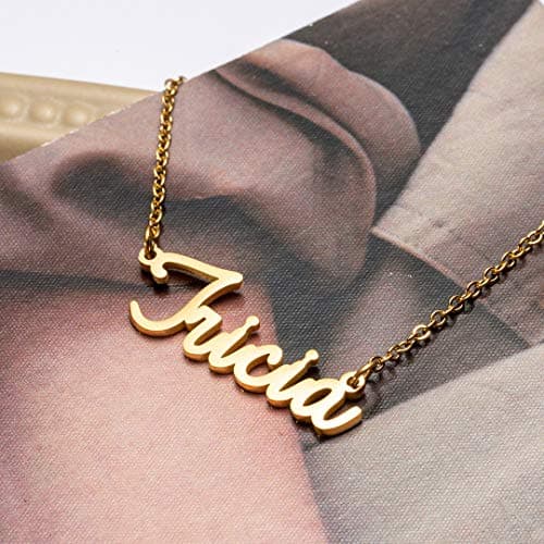 Awegift Women Jewelry Name Necklace Big Initial Gold Plated Best Friend Women Gift for Her Carrie — view 4